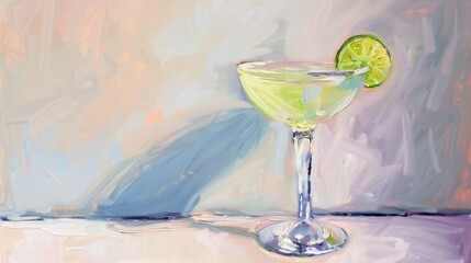 Wall Mural - A glass of limeade is shown in a painting