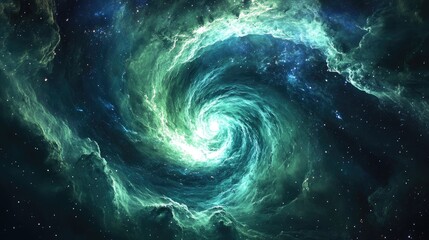 Wall Mural - A Swirling Green Nebula in a Starry Night Sky