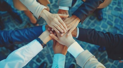 A group of people are holding hands in a circle