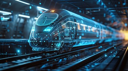 Wall Mural - Futuristic Digital Train on Rails