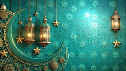 Festive background in turquoise color for Ramadan celebration with elements of Muslim faith , Ramadan, festive, background