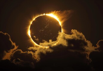 Wall Mural - a solar eclipse is seen through clouds in this photo. ai.