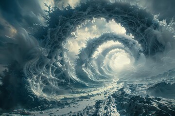 Wall Mural - a very large spiral shaped object in the middle of a stormy ocean. ai.