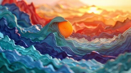 Wall Mural - a colorful wave with an orange ball on top of it. ai.