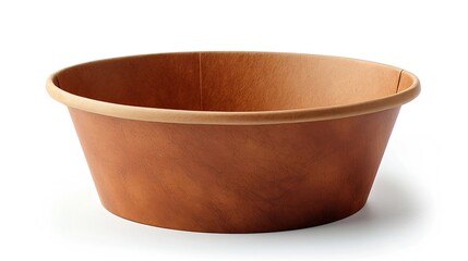 Poster - Side view closeup of empty single brown paper bowl isolated on white background with clipping path : Generative AI