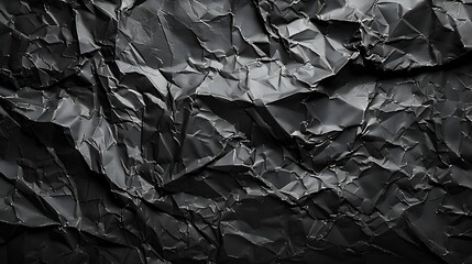 Poster - Empty crumpled wet black paper blank texture copy space wall horizontal background : Generative AI