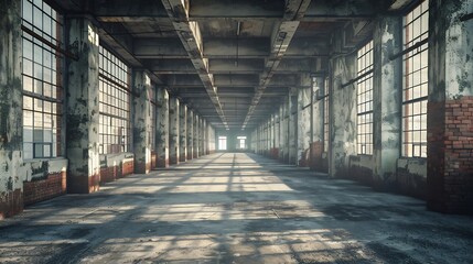Poster - Interior industrial corridor in abandoned factory construction and architecture : Generative AI