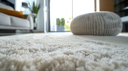 Poster - Fluffy carpet and stylish furniture on floor indoors low angle view : Generative AI