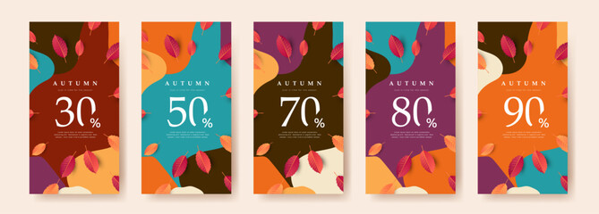 Wall Mural - autumn gift sale promotion coupon banner background template. elegant autumn voucher design.