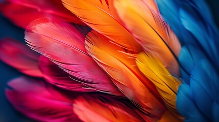 Poster - Colorful feather background Copy space : Generative AI