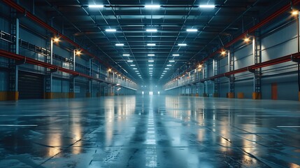 Poster - empty ground and interior of modern warehouse : Generative AI