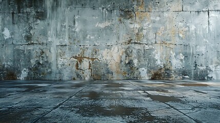 Wall Mural - Empty warehouse room with Grungy stucco concrete wall floor room as background corner of old grunge interior Abstract architecture background : Generative AI