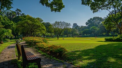 Poster - Panorama public park with clipping path : Generative AI