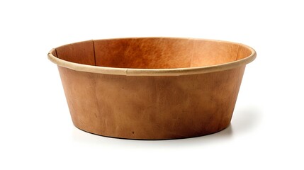 Poster - Side view closeup of empty single brown paper bowl isolated on white background with clipping path : Generative AI