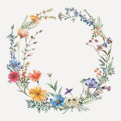 Canvas Print - Colorful floral wreath illustration