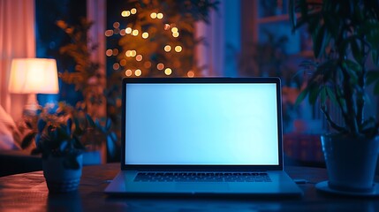 Fototapete - laptop computer blank screen on table : Generative AI