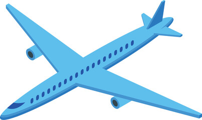 Wall Mural - Modern passenger airplane flying in the blue sky, an isometric icon of air travel