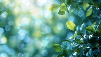 Poster - Summer background of blue and green blurred foilage and sky with bright bokeh Blurry abstract summer background Natural green leaves using as cover page greenery environment ecology ba : Generative AI