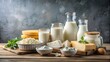 © lapeepon - Dairy products arranged in a visually appealing and creative graphic design , milk, cheese, yogurt, butter, cream, dairy