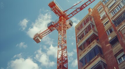 Construction crane in a district of new apartment buildings in Madrid : Generative AI