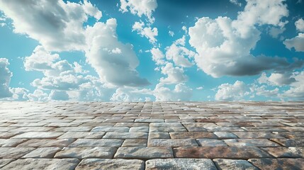 Poster - Empty brick floor and sky clouds background : Generative AI