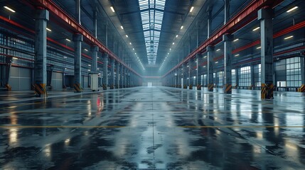 Poster - Clean and empty industrial hall in detail for supporting poles : Generative AI