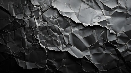 Poster - Empty crumpled wet black paper blank texture copy space wall horizontal background : Generative AI