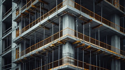 Wall Mural - Multistory concrete building is under construction featuring scaffolding and safety nets : Generative AI