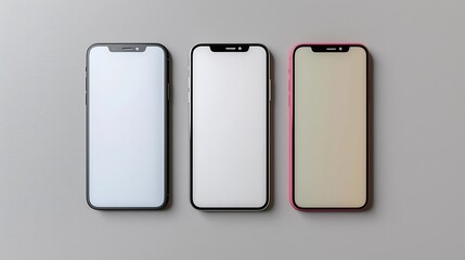 Poster - flat rays collection of smartphone mockup blank screen isolated with clipping path on white background : Generative AI