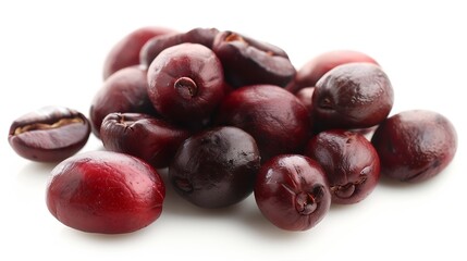 Red coffee beans isolated on white background with clipping path : Generative AI