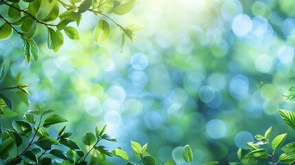 Poster - Summer background of blue and green blurred foilage and sky with bright bokeh Blurry abstract summer background Natural green leaves using as cover page greenery environment ecology ba : Generative AI