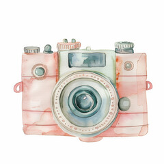 Wall Mural - Watercolor Vintage Camera Illustration with Soft Pastel Colors