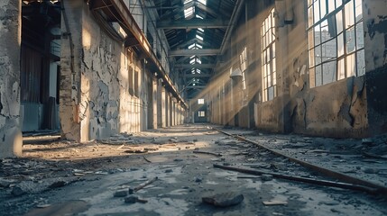 Poster - Interior industrial corridor in abandoned factory construction and architecture : Generative AI