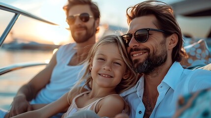 Sticker - Happy young family resting on yacht : Generative AI