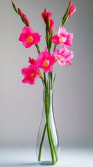 Wall Mural - A vase filled with pink flowers sitting on top of a table