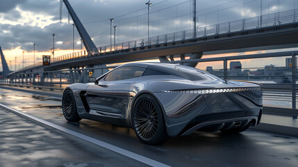 Wall Mural - modern grey car on road 