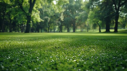 Poster - Green square lawn and forest natural landscape in city park : Generative AI