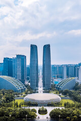 Sticker - Aerial Photography of the Twin Towers and Urban Skyline of Chengdu Financial City, Sichuan, China