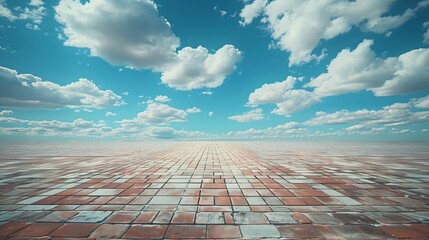 Poster - Empty brick floor and sky clouds background : Generative AI