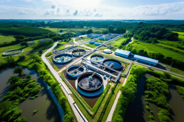 Wall Mural - A sprawling wastewater treatment plant seen from above