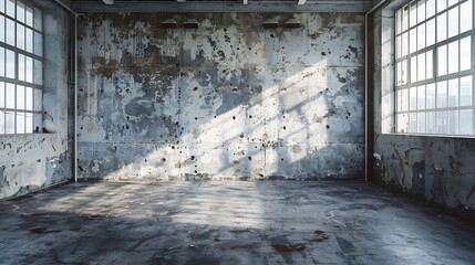 Poster - Empty warehouse room with Grungy stucco concrete wall floor room as background corner of old grunge interior Abstract architecture background : Generative AI