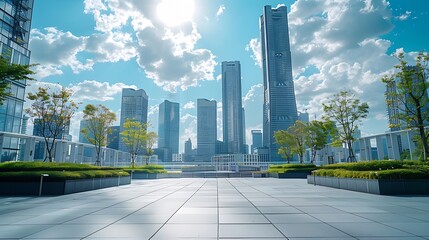 Poster - City square and skyline with modern buildings scenery : Generative AI