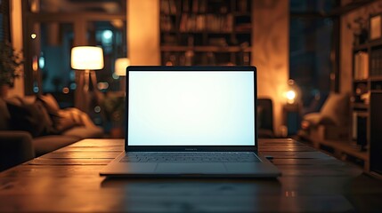 Aufkleber - laptop computer blank screen on table : Generative AI
