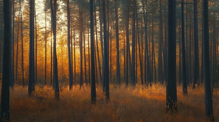 Canvas Print - Autumn in a pine forest near Pruzhany, Brest region, Belarus, reveals a serene and picturesque landscape.