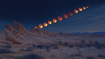 Sticker - A mesmerizing scene unfolds as a full moon eclipse takes place over a vast desert landscape.