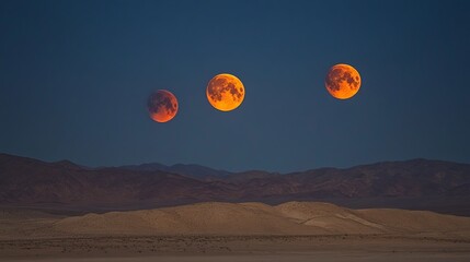 Wall Mural - A mesmerizing scene unfolds as a full moon eclipse takes place over a vast desert landscape.