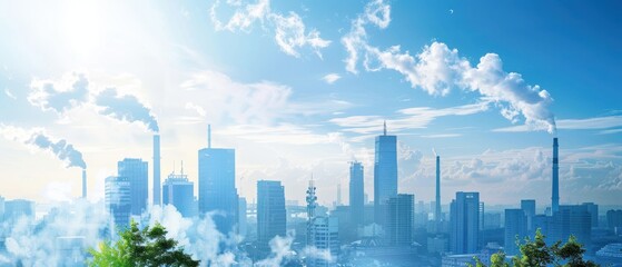 Wall Mural - A city skyline with a blue sky and a few clouds