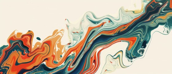 Poster - A colorful painting of a wave with a blue and orange stripe