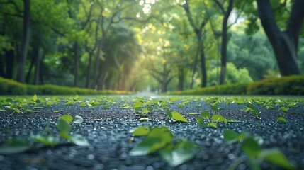 Poster - empty floor road and green plant in quiet city park : Generative AI