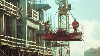 Aufkleber - Construction crane working on large construction site : Generative AI